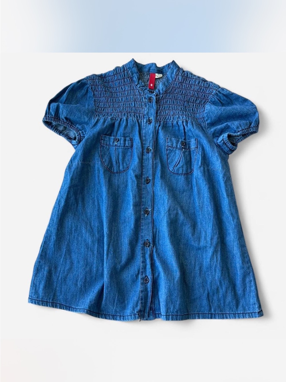 H&M Blue Denim Babydoll Button Up Shirt Made In Romania